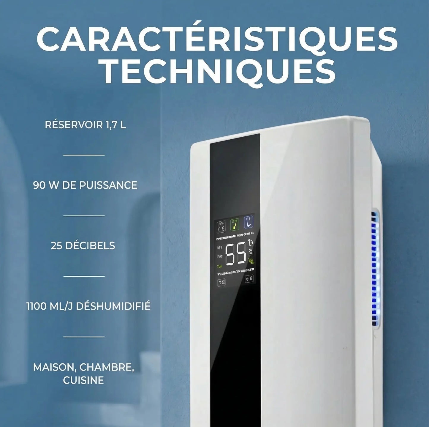 Déshumidificateur et Purificateur d'Air Intelligent 2-en-1 –  Silencieux