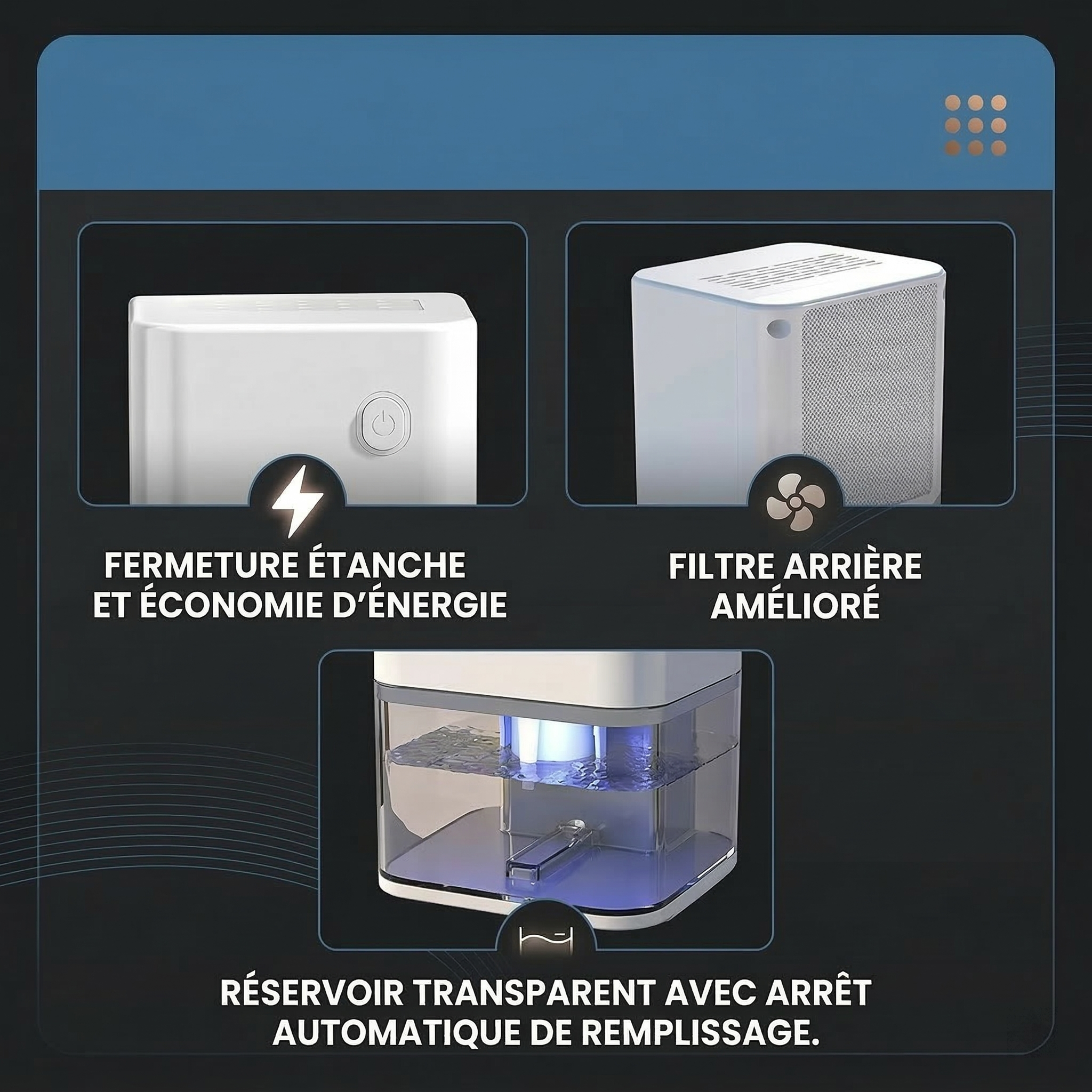 Déshumidificateur d’Air Silencieux – Absorbeur d’Humidité Compact