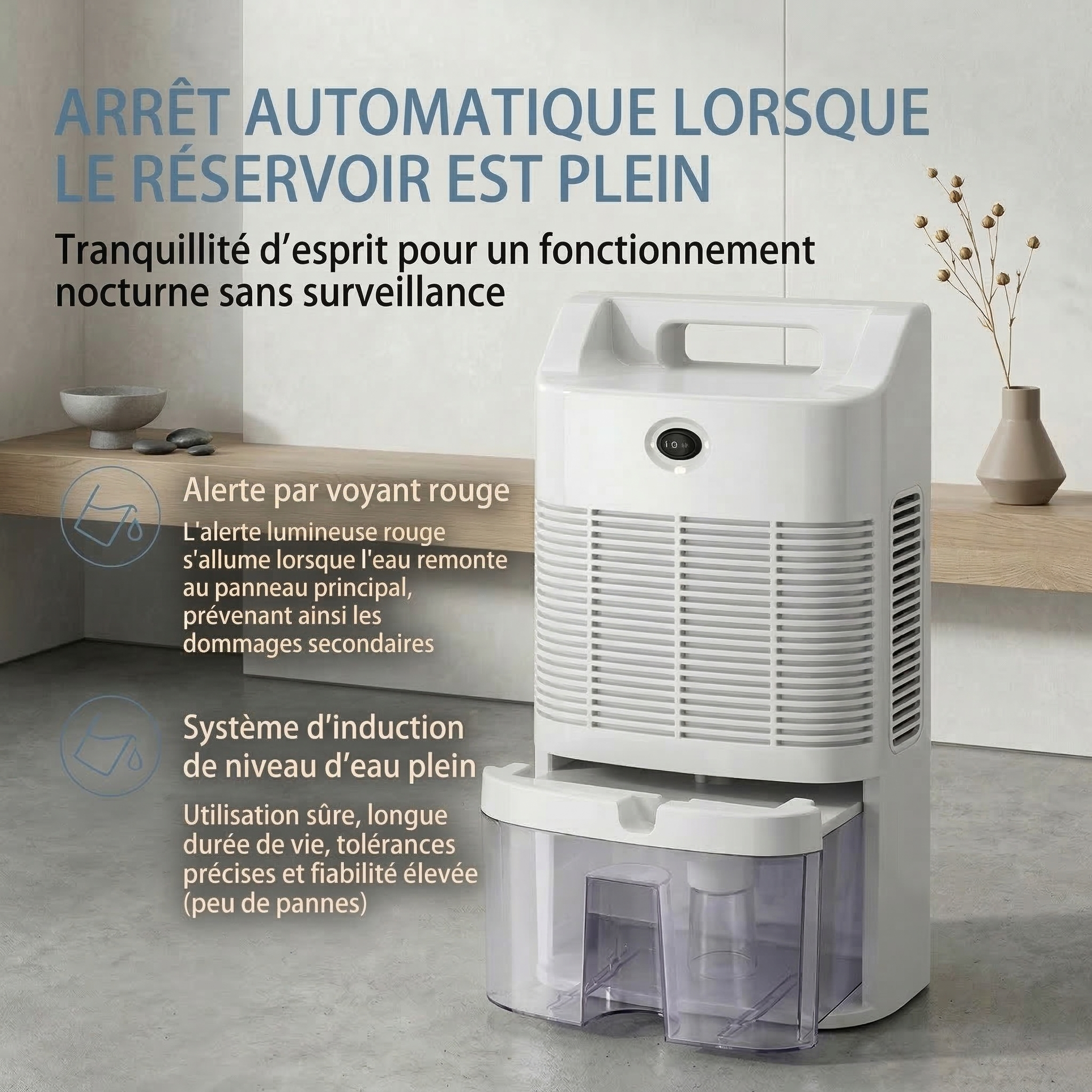 Déshumidificateur et Purificateur Intelligent 2-en-1 –  Silencieux 25 dB, Télécommande, jusqu'à 30 m²