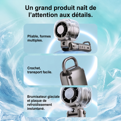 Ventilateur 3-en-1 Portatif | Brumisateur + Plaque Froide Instantanée | 11h Autonomie | Canicule été 2026